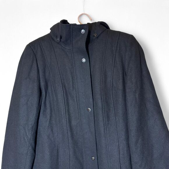 Calvin Klein Black Wool Blend Long Coat Size 10 Winter Fall - Picture 3 of 8